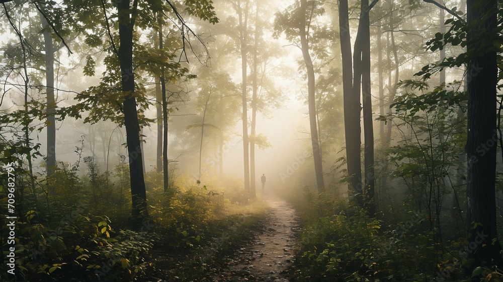 Fototapeta premium Mystical Forest Pathway at Dawn. Generative ai