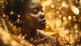 Golden Elegance: African Queen in Shimmering Attire. Generative ai