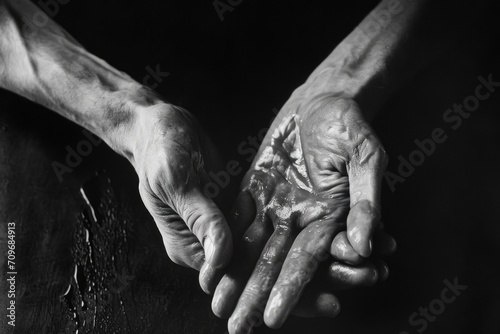 A black and white photo capturing the elegance and simplicity of a person's hands. Perfect for conveying emotions, connections, and human touch. photo