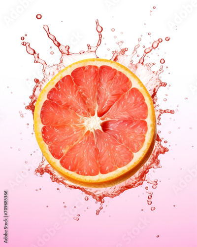 Grapefruit and water splash. Fresh grapefruit is cut in half with a water splash on a white background.
