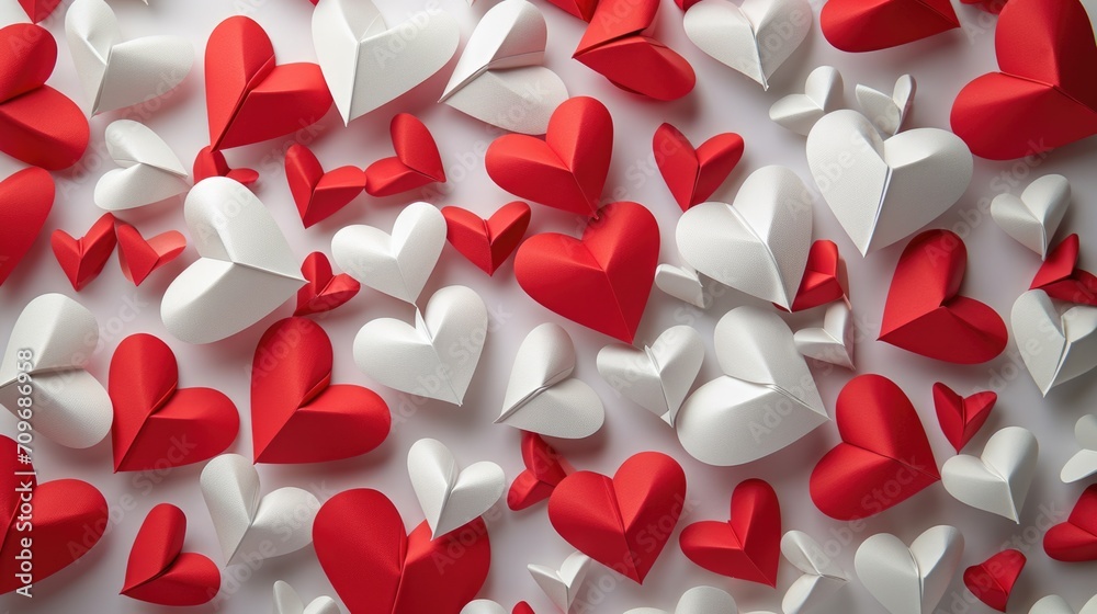 A collection of red and white paper hearts. Perfect for Valentine's Day decorations or romantic-themed designs A collection of red and white paper hearts. Perfect for Valentine's Day decorations or romantic-themed designs