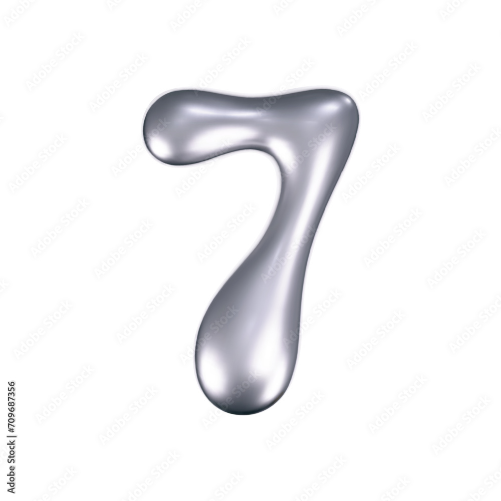 3d chrome liquid number 7 in y2k style isolated. Render of 3d metal inflated figures with glossy silver effect. 3d vector y2k typography digit 3d chrome liquid number 7 in y2k style isolated. Render of 3d metal inflated figures with glossy silver effect. 3d vector y2k typography digit