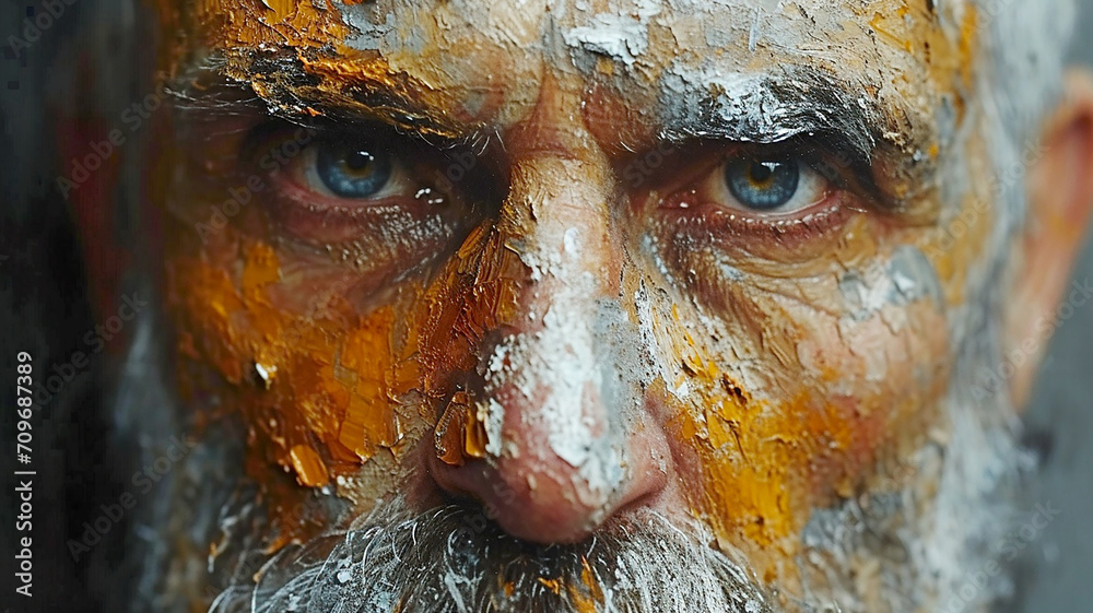 Psychedelic male portrait with paints on his face Psychedelic male portrait with paints on his face