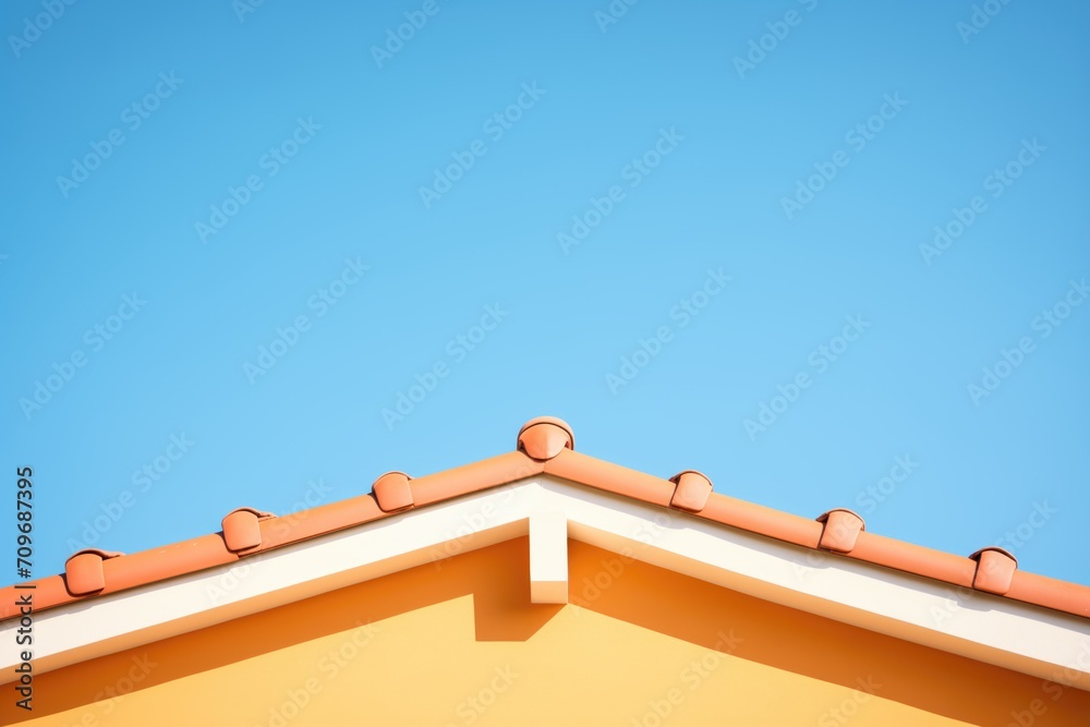 terracotta roof ridge detail against a clear sky - obrazy, fototapety, plakaty 
