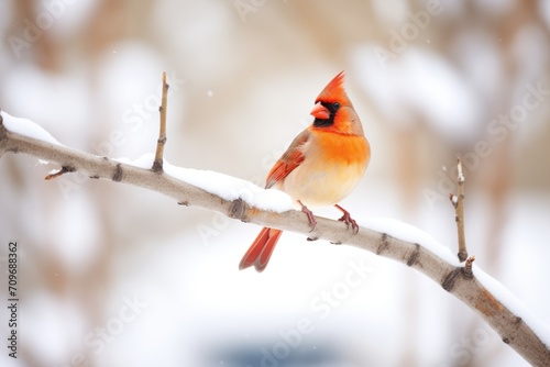 winter cardinal perched on a snowy branch