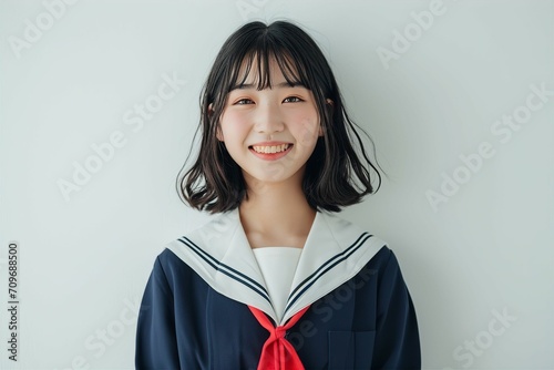 セーラー服を着た日本人の女子高生のポートレート（背景なし・白背景・高校生） photo