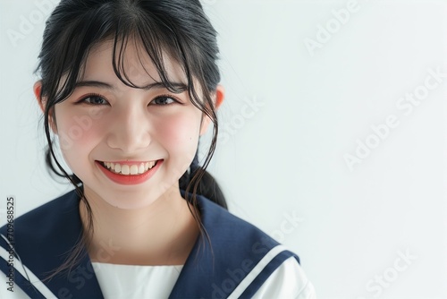 セーラー服を着た日本人の女子高生のポートレート（背景なし・白背景・高校生） photo