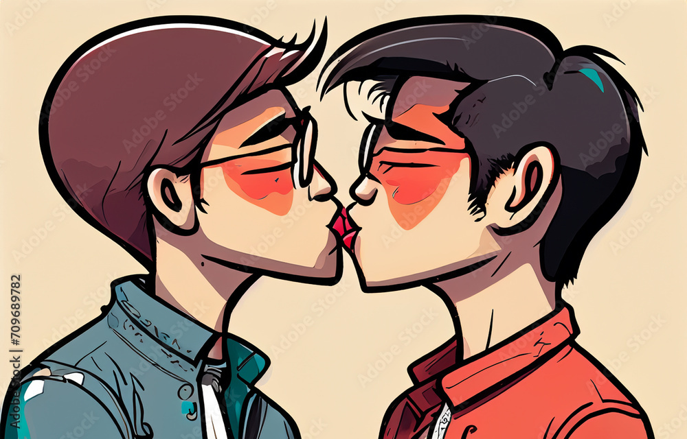 Cartoon of two men kissing