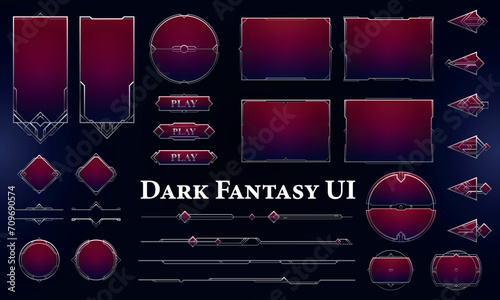Set of Art Deco Modern User Interface Elements. Dark Fantasy magic HUD with rewards. Template for game interface. Vector Illustration EPS10