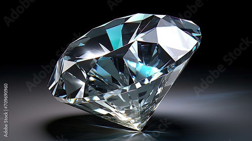 Large Diamond on Black Surface  Sparkling Gemstone Displayed on Dark Background