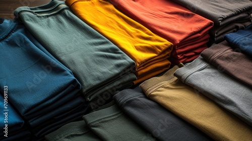 Ecommerce shot of men's t shirts, minimalist design, no logos. Single color background.