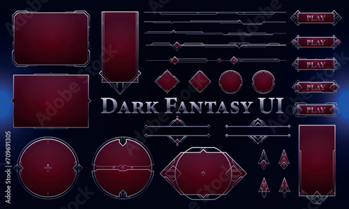 Set of Art Deco Modern User Interface Elements. Dark Fantasy magic HUD with rewards. Template for game interface. Vector Illustration EPS10