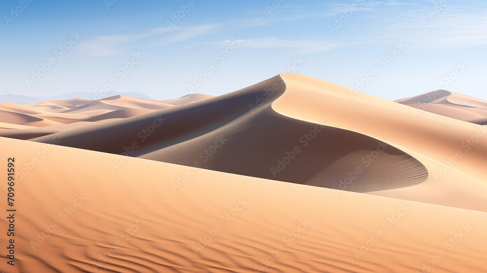 Majestic Sand Dunes Bathed in Sunset Hues. Generative Ai