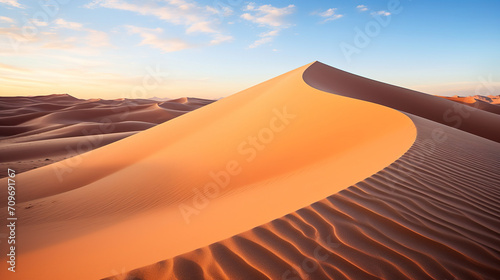 Majestic Sand Dunes Bathed in Sunset Hues. Generative Ai