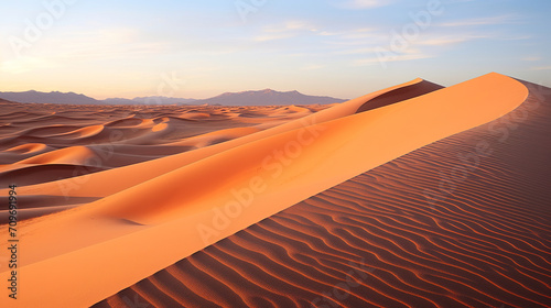 Majestic Sand Dunes Bathed in Sunset Hues. Generative Ai