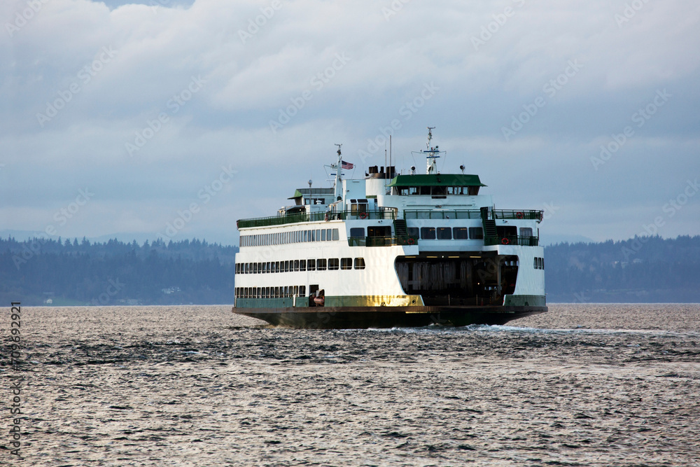 4K Ultra HD Image: Passenger and Car Ferry in Puget Sound, Washington State USA - Maritime Tranquility