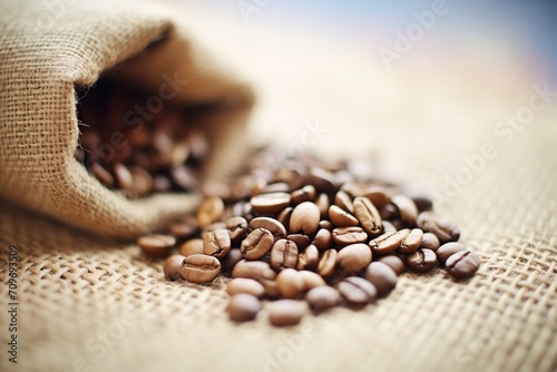 close-up of coffee beans on burlap sack photo