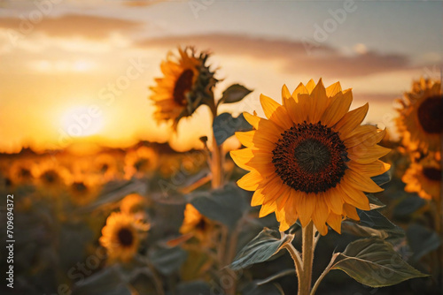 sunflower field at sunset golden hour 