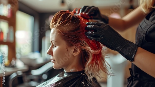 Professional Hair Coloring in Progress at a Salon
