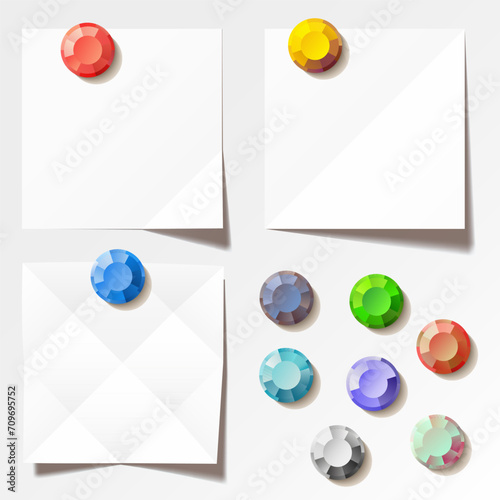 Whiter notes with magnets. Vector illustration