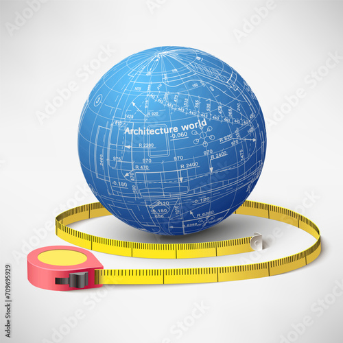 Architectural sphere with a measuring tape