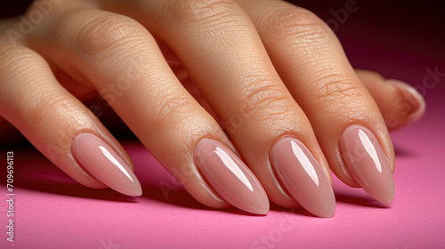Womans Hand With Pink Manicure. Nail Art.