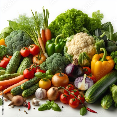 Fresh vegetables from the garden on a white background