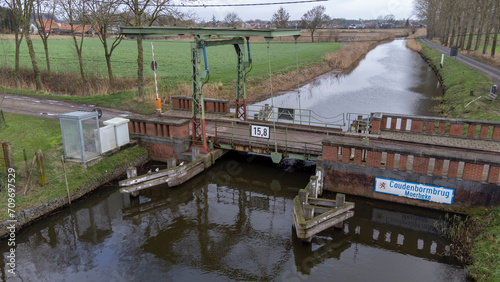 drone images of bridges on the Moervaart river in Moerbeke, East Flanders, Belgium