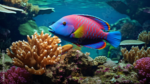 Parrot fish in the coral reef underwater