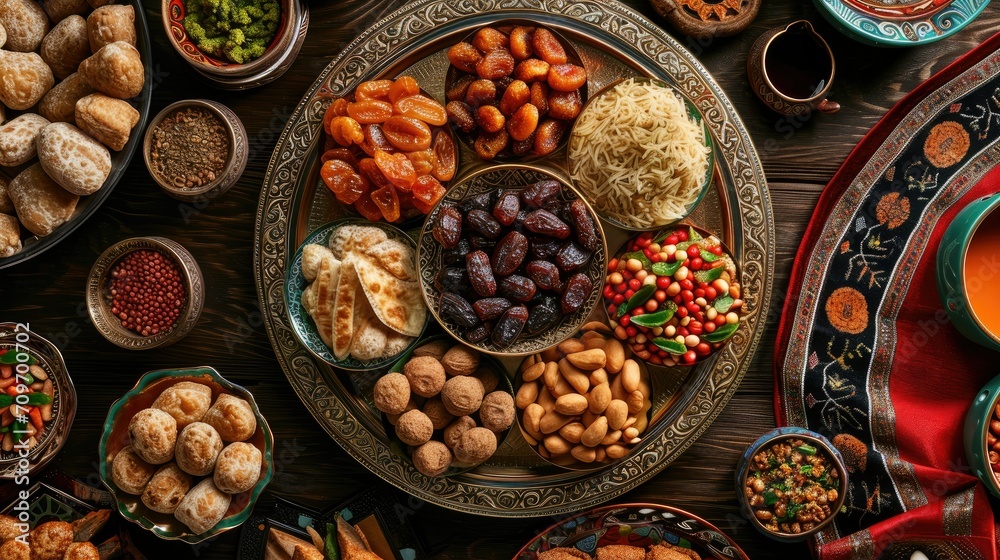 Elevated view of a Ramadan dates platter Elevated view of a Ramadan dates platter