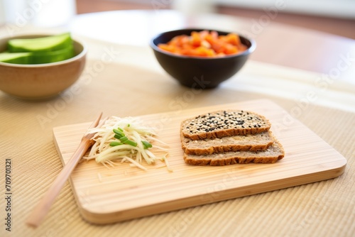 sliced sprouted bread on a bamboo board