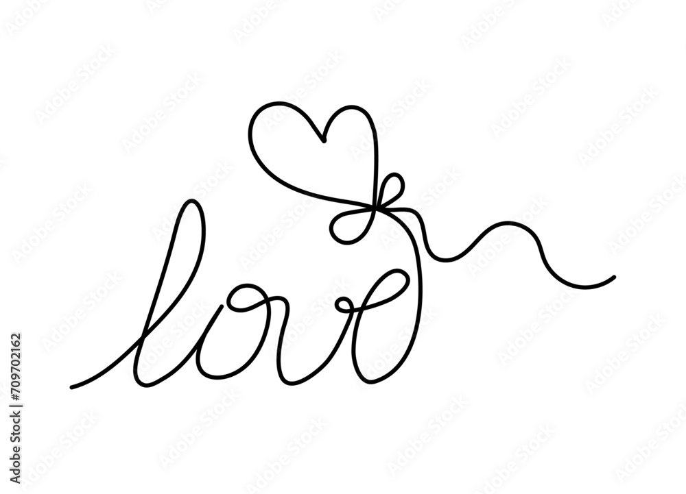 Valentine's Day border. Line art for weddings or Mother's Day. One continuous line drawing, Hand drawn word love with heart shape balloon. Vector art of Valentine's Day design romance symbol. Valentine's Day border. Line art for weddings or Mother's Day. One continuous line drawing, Hand drawn word love with heart shape balloon. Vector art of Valentine's Day design romance symbol.