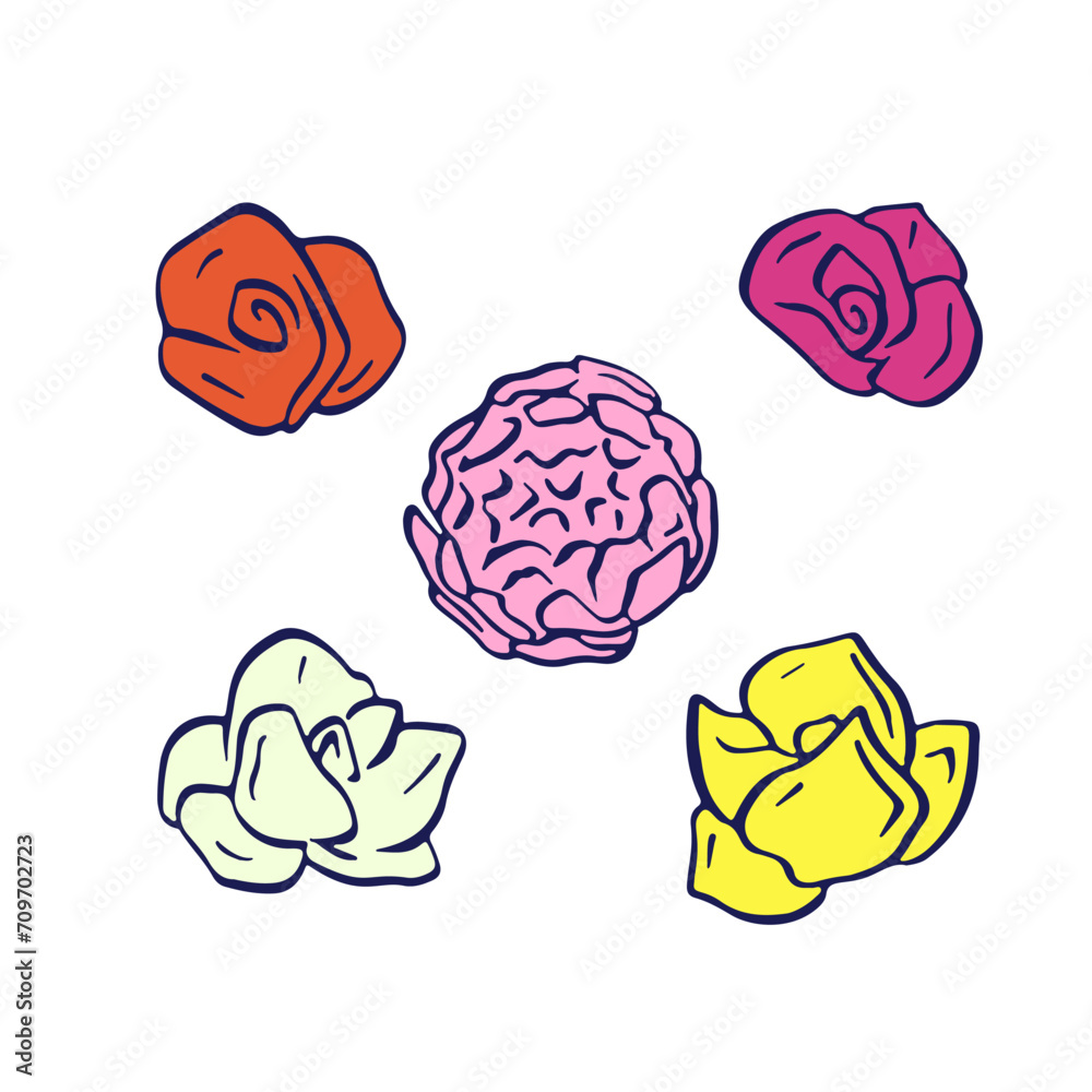 Set of rose flowers black line art isolated on white background Set of rose flowers black line art isolated on white background