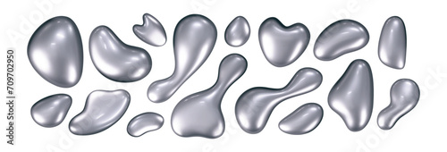 Chrome liquid 3d shapes in y2k style isolated. Render of 3d metal silver element, melt fluid form in retro aesthetic and futuristic style. 3d vector y2k illustration