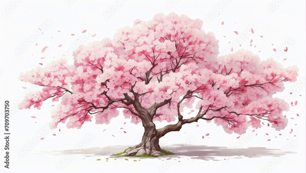Obraz premium illustration of cherry trees in fall. cherry blossom tree isolated on white background