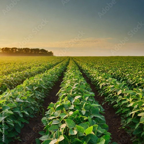 Dawn's Embrace: Soy Field Painted in the Gentle Light of Morning