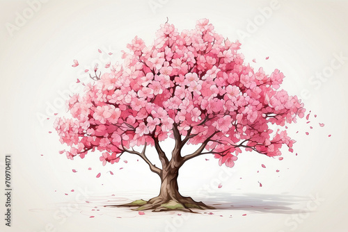 illustration of cherry trees in fall. cherry blossom tree isolated on white background photo