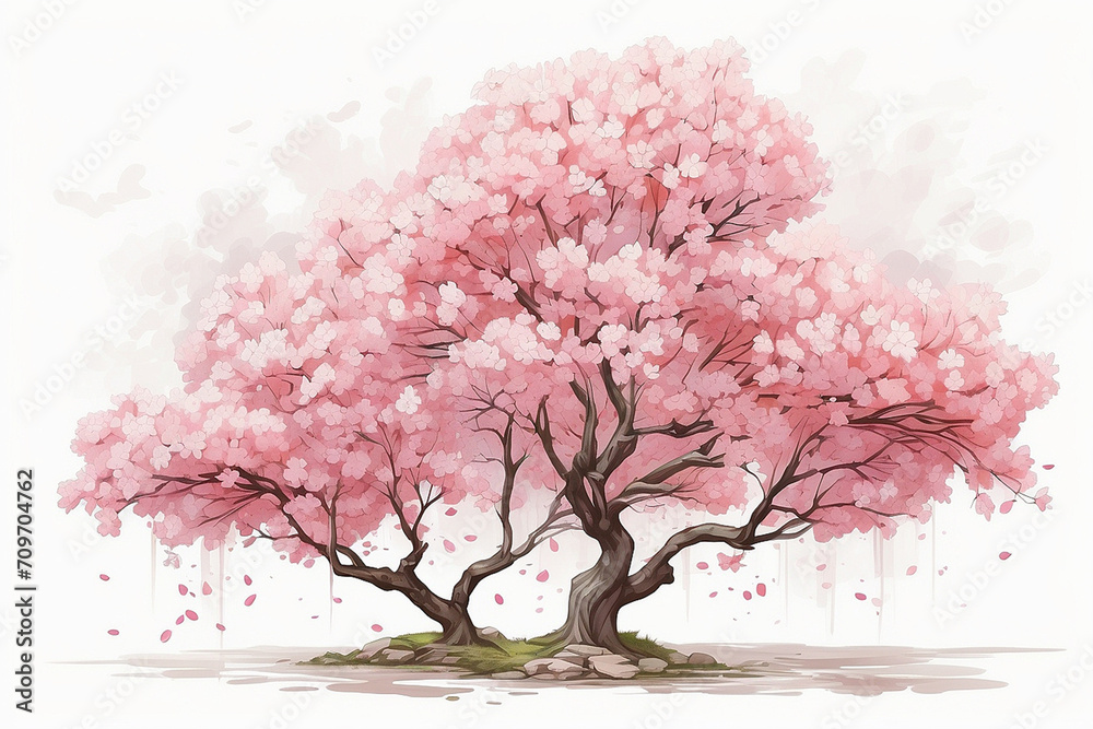 Fototapeta premium illustration of cherry trees in fall. cherry blossom tree isolated on white background