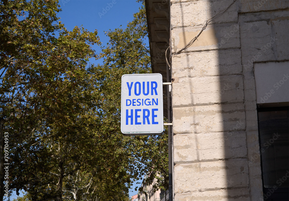 Mockup of customizable vertical sign on shop exterior Stock Template ...