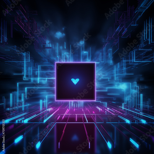 Neon heart on a cybernetic abstract background © Diana Zelenko