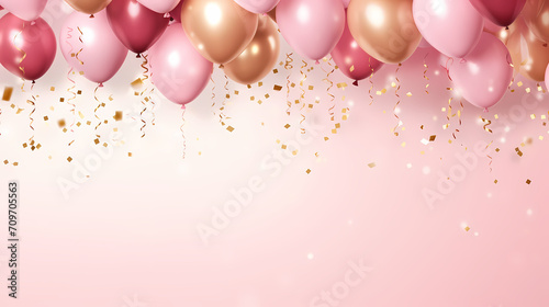 Children's birthday background with many balloons in pastel tones