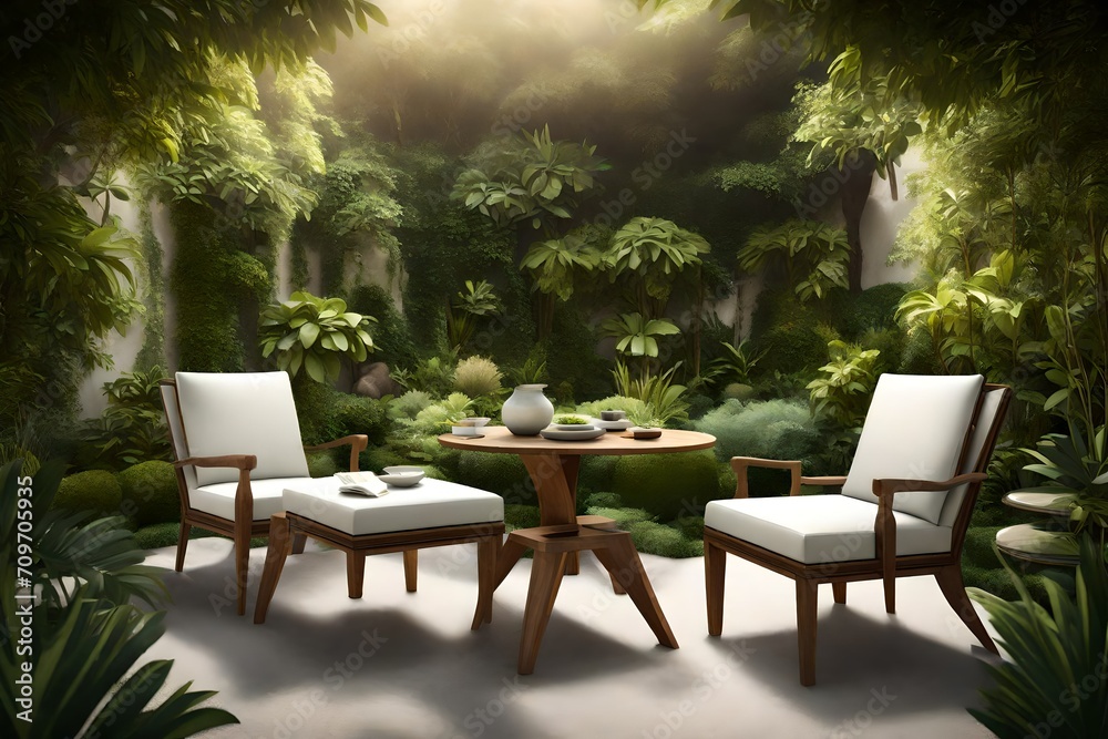 custom made wallpaper toronto digital a heavenly garden adorned with inviting garden chairs and a table, surrounded by vibrant flora.
