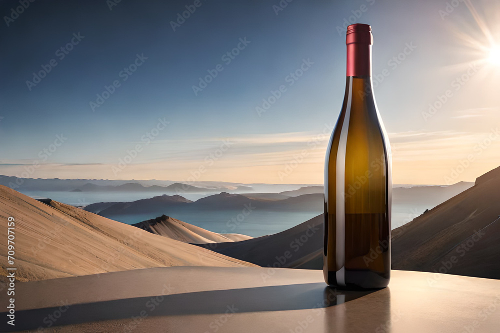 one wine bottle presentation , unlabeled bottle , wine brand template