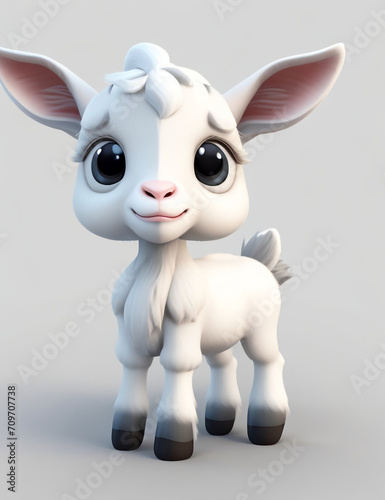 Ai Generated Art little goat white rabbit isolated on white background Cute white baby goat 3d character. Cartoon goat with big eyes. 3d render illustration. Generative AI art. Farm animals set