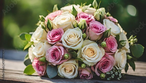 classic wedding bouquet with a timeless arrangement of roses in various colors including white cream blush and pastel shades illustration © Katherine