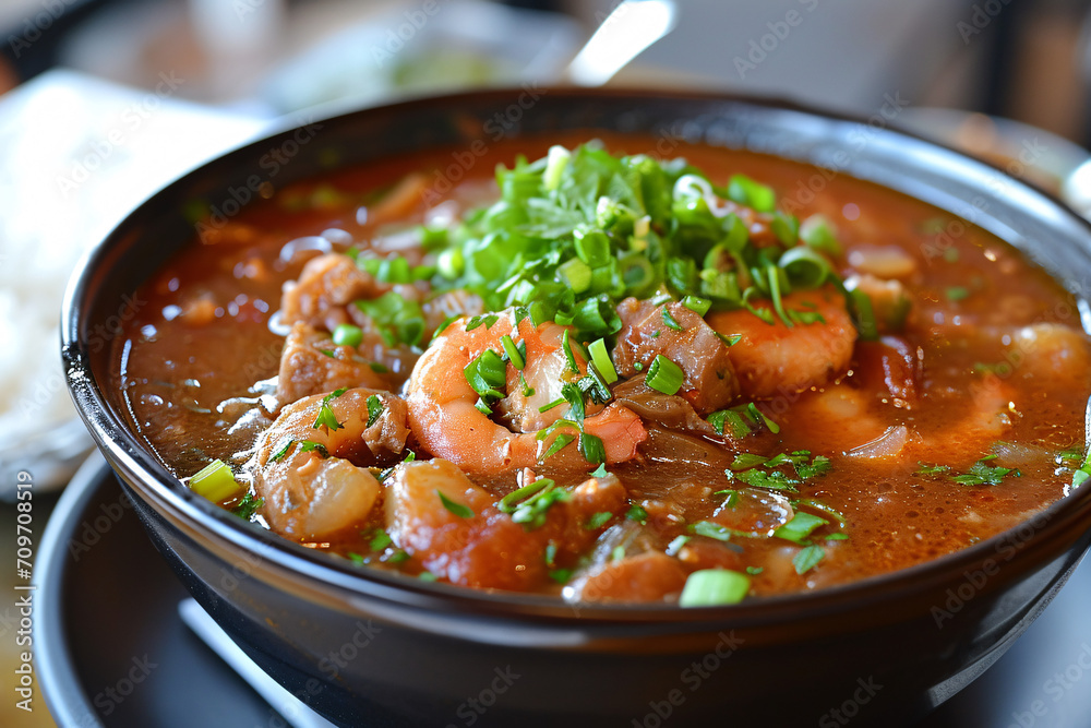 Delicious gumbo stew at a restaurant Delicious gumbo stew at a restaurant