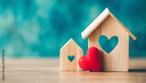miniature wooden block house with a heart 3d render illustration photo