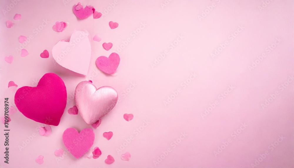 pink valentine card with hearts on a pink background with copy space illustration