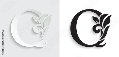 letter Q flower letters. Vintage ornament initial Alphabet. Logo vector	
