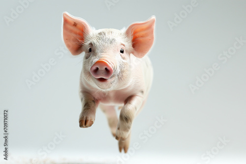 a heavy weight pig jumping  isolate white background photo